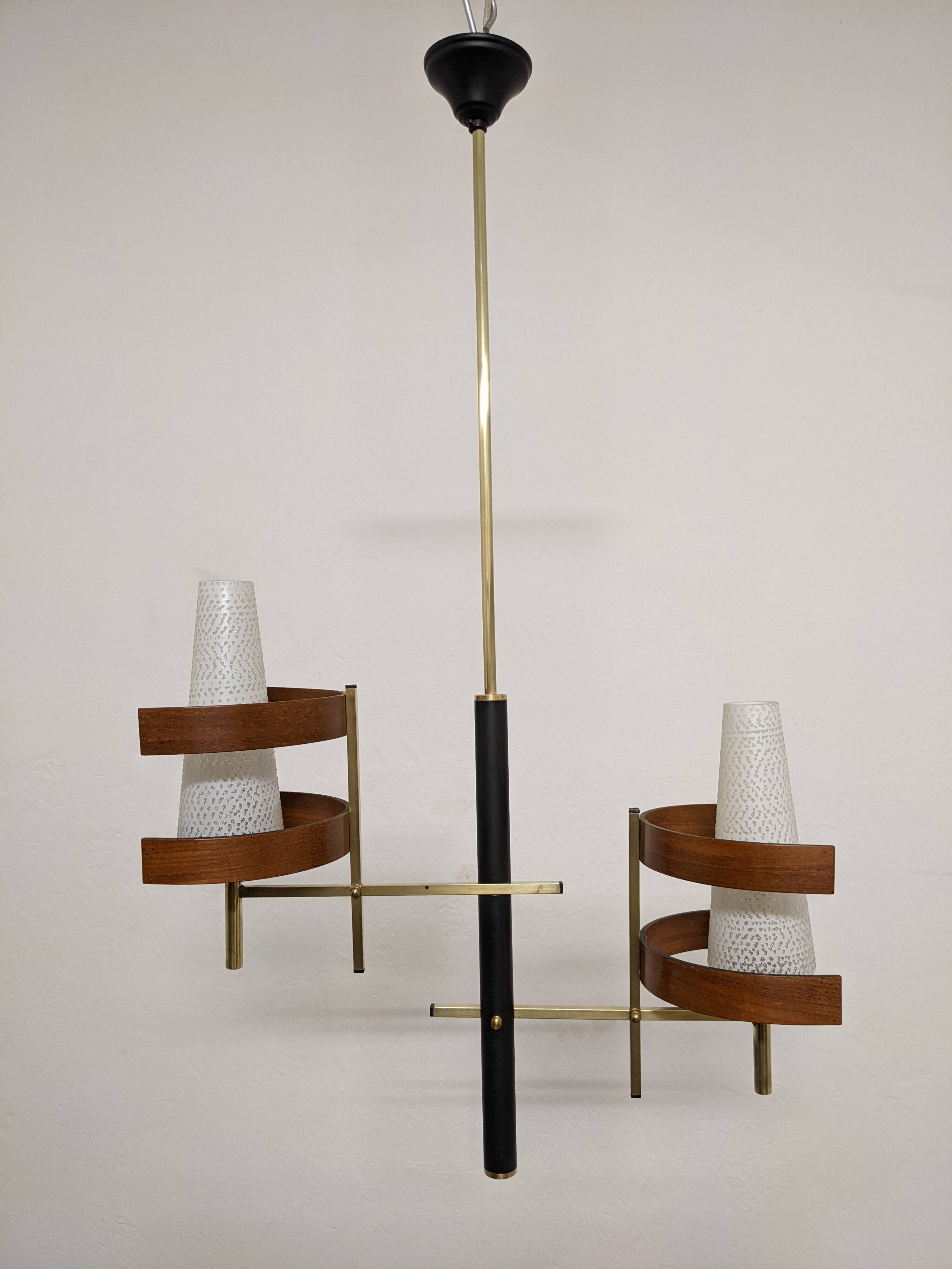 Scandinavian teak and brass chandelier from the 50s/60s