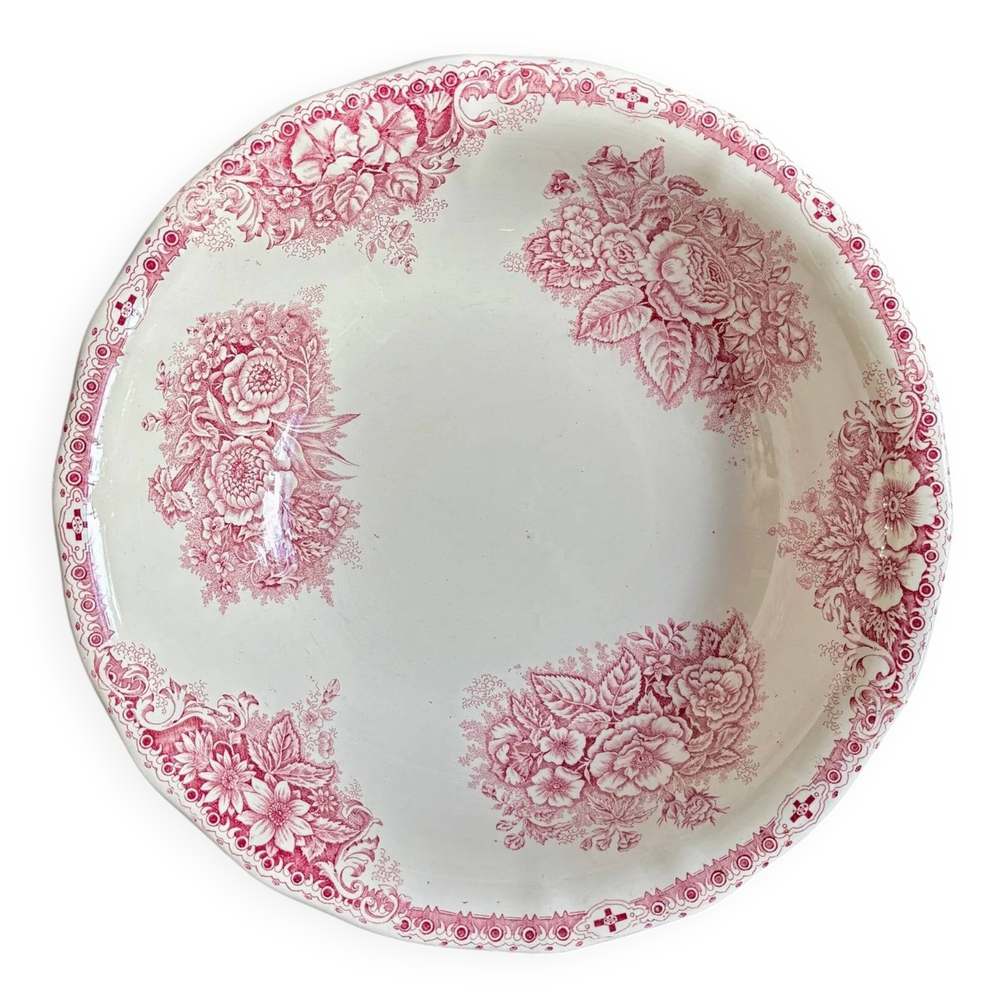 Onnaing salad bowl in pink ironstone, "Flora" service