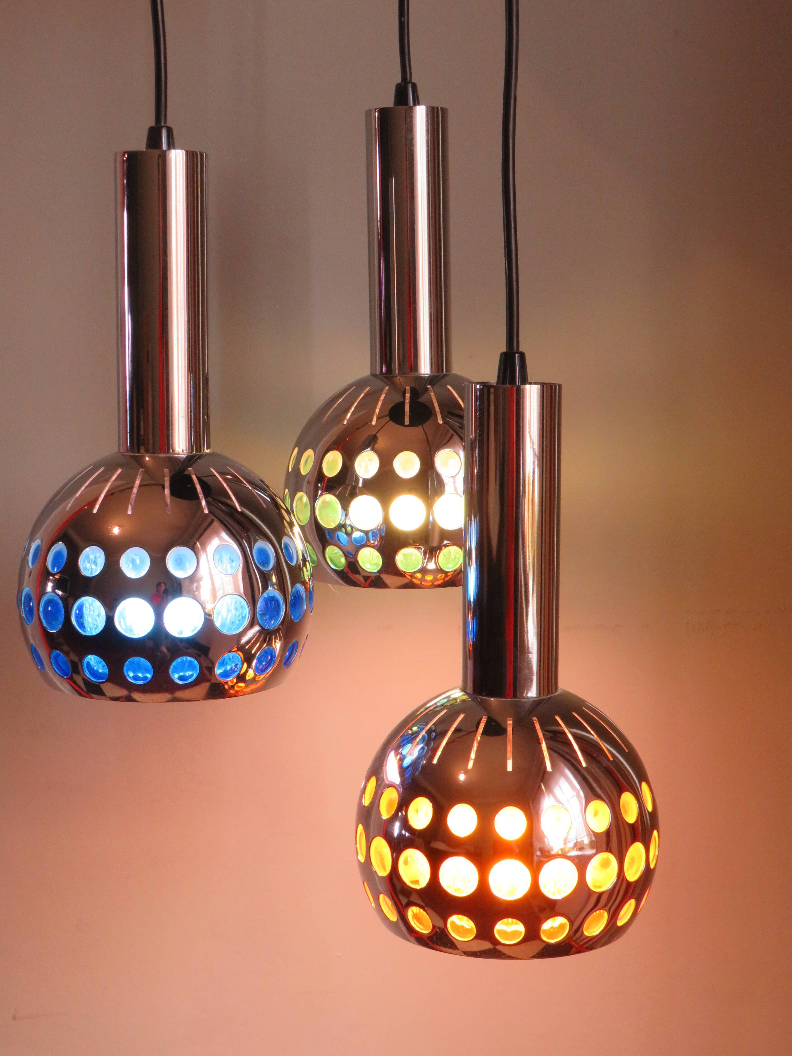 Mid Century Cascade suspension with 3 light points, Massive Belgium 1960