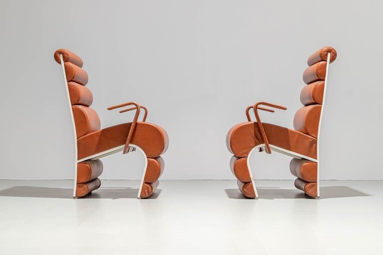 Set of 4 metal and leather armchairs France 1970s