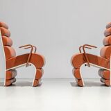 Set of 4 metal and leather armchairs France 1970s