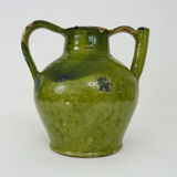 Orjol water pitcher pottery in green glazed terracotta. Pyrenees XIXth