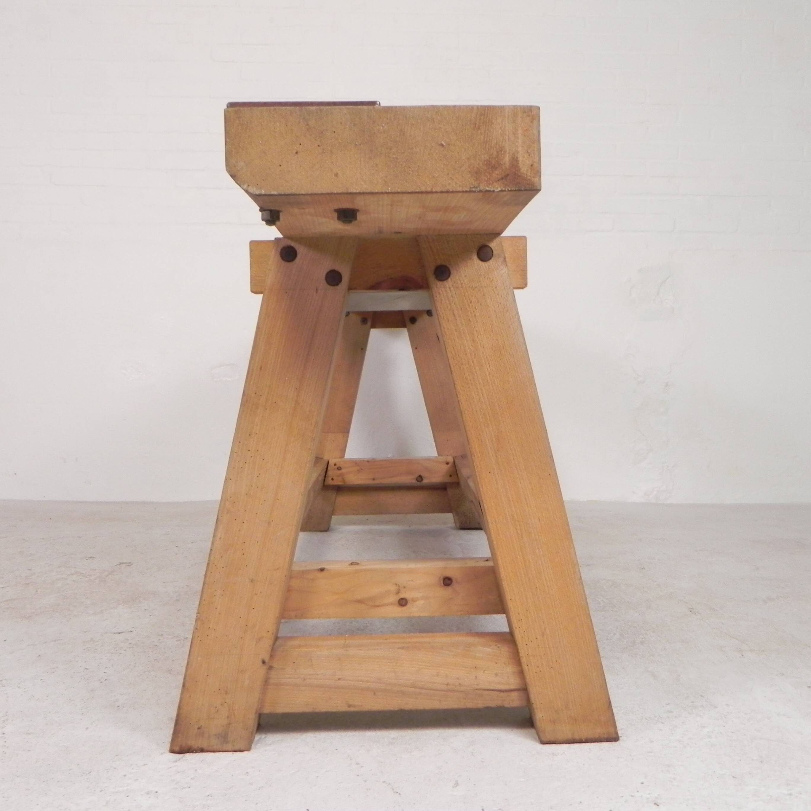 Oak workbench 2 meters long, 1950s