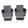 Vintage 1960 set of 4 armchairs and ottomans in grey fabric and black faux leather.