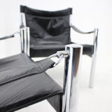 Chaise safari en cuir noir et chrome des années 1970 par johanson design, markaryd