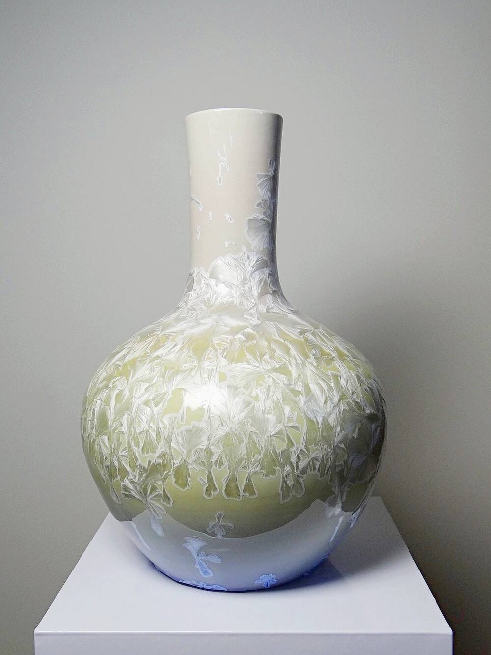 Grand vase globulaire porcelaine émaux cristallins Jingdezhen Zhi vintage