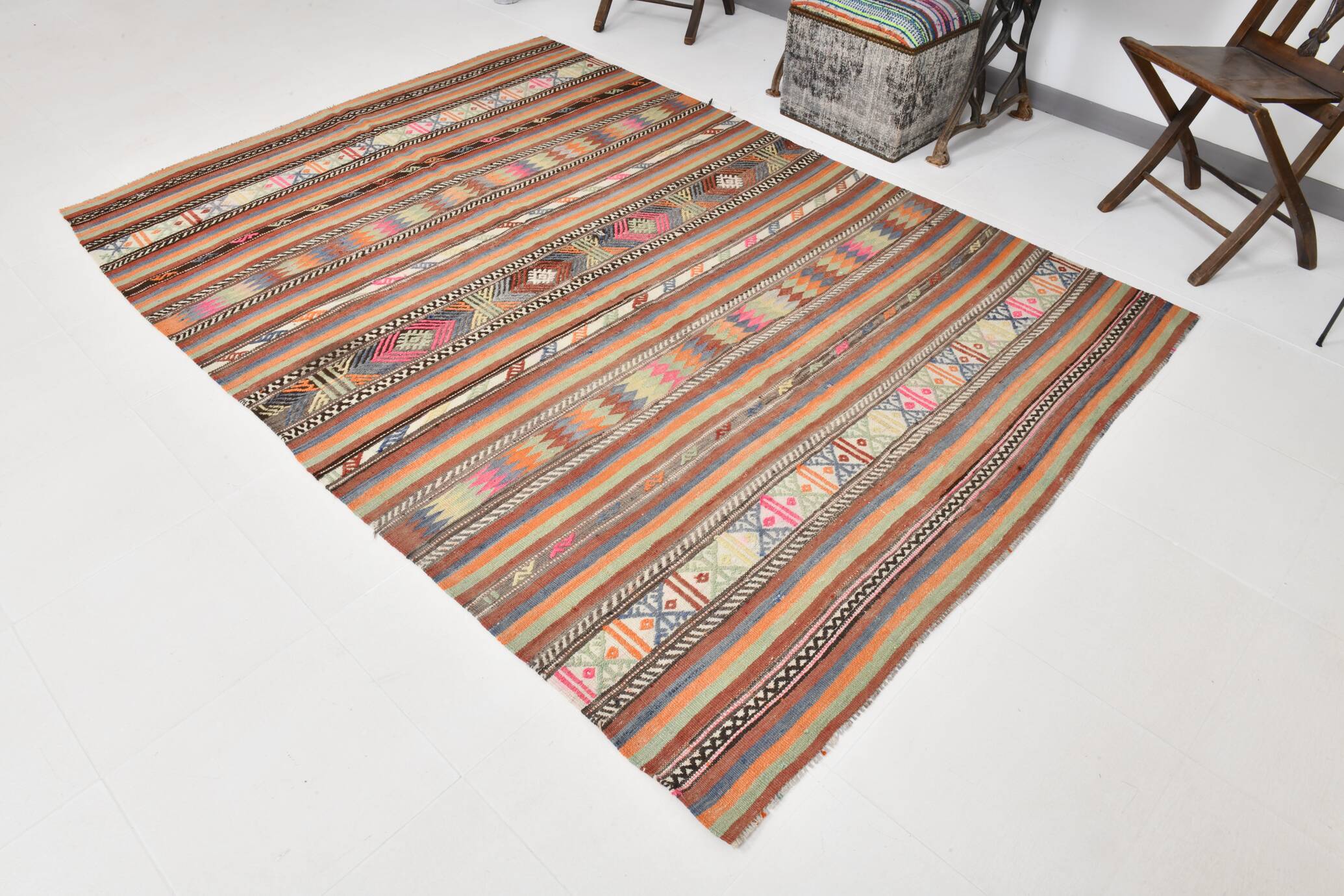 Tapis Kilim vintage turc en laine