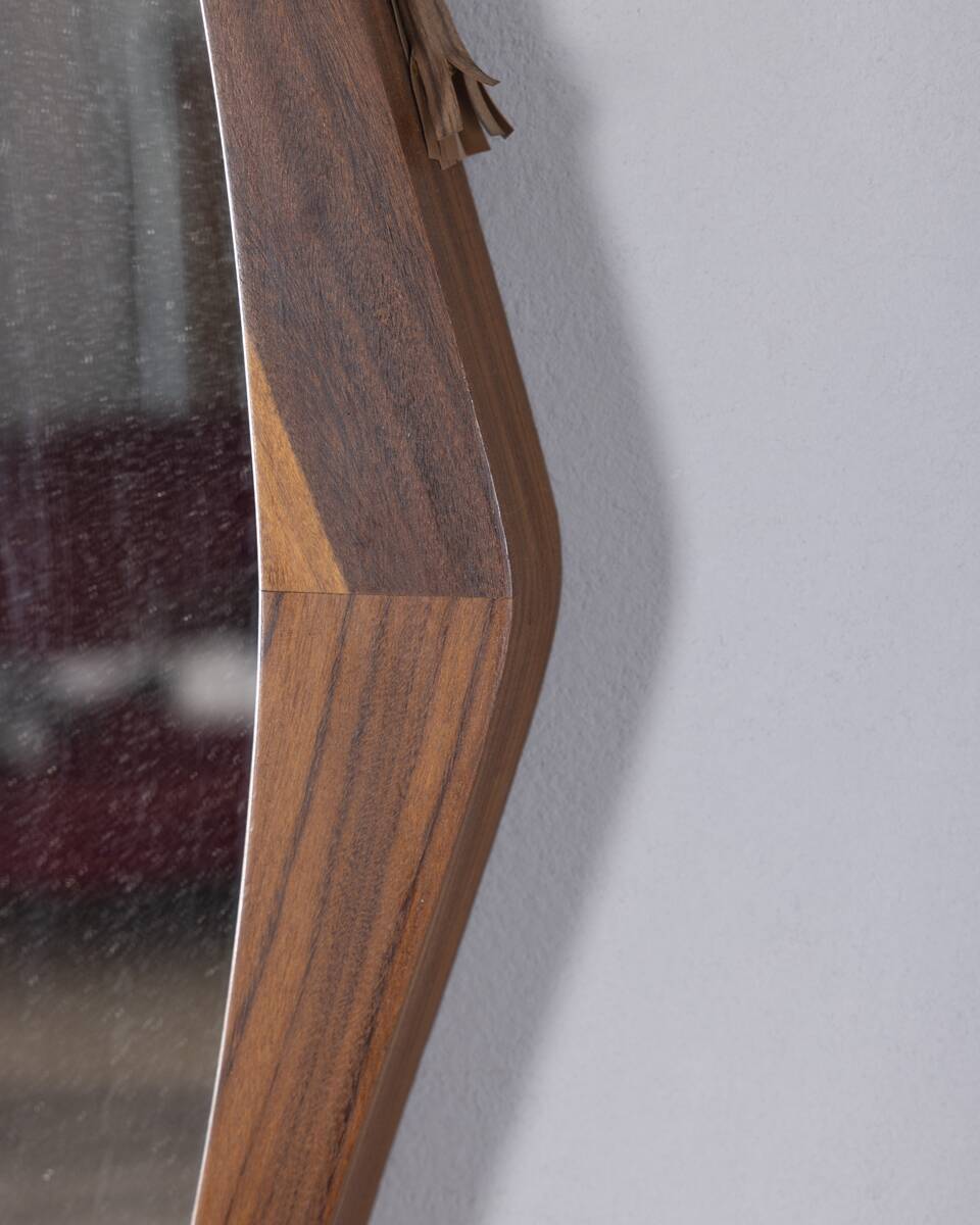 Vintage 1960s oval wooden wall mirror, Italian design