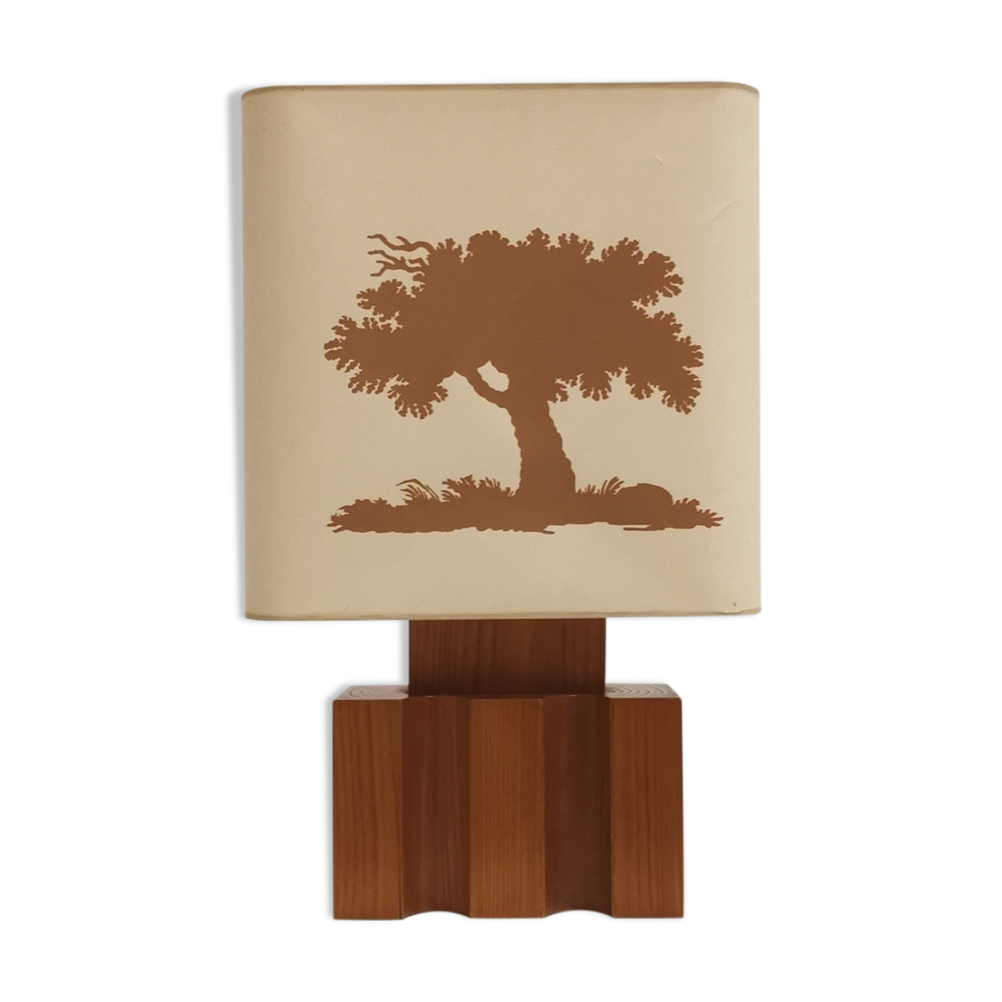 Solid elm lamp from Maison Regain, 1970