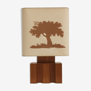 Solid elm lamp from Maison Regain, 1970