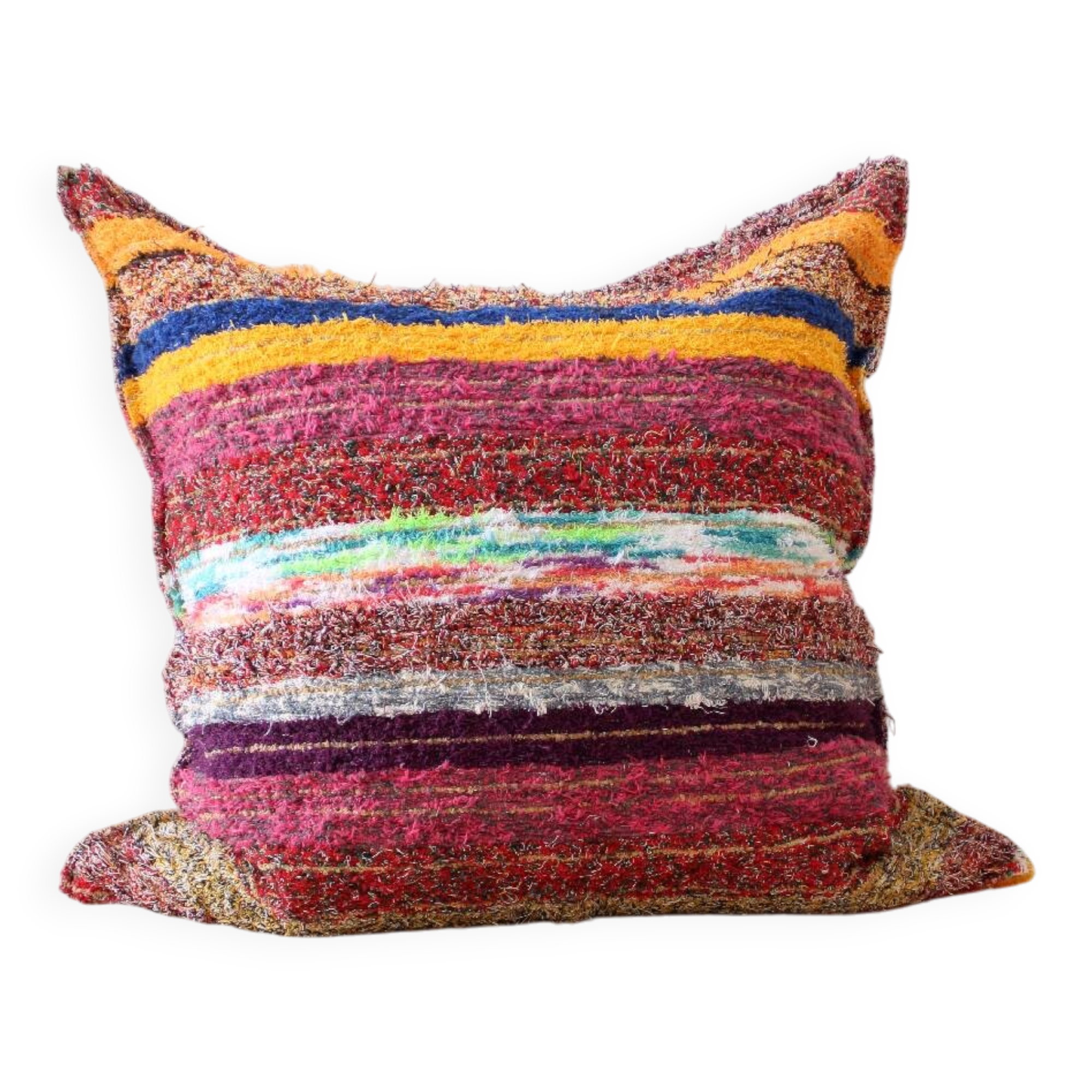Handwoven recycled cotton pouf cover