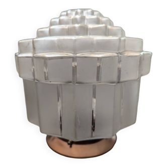 Ancienne lampe plafonnier globe building Skyscraper Art déco 1920 verre opalescent n°1