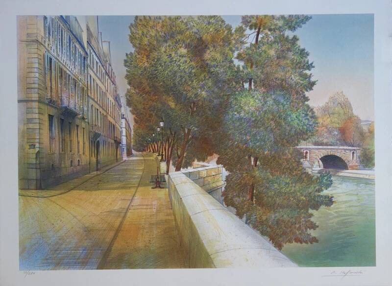 Rolf RAFFLEWSKI: Paris, Quai de Béthune, original signed lithograph