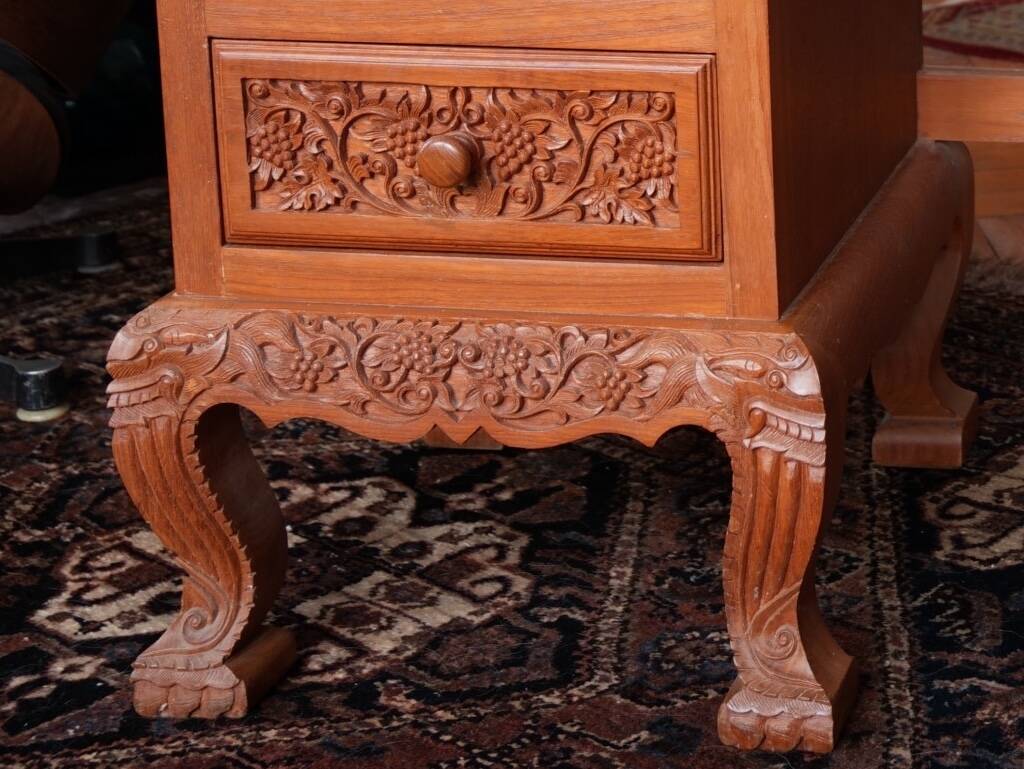 Vintage Vanity Desk, unique hand carved, Chiang Mai teak wood