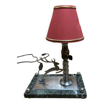 Art Deco style lamp with deer pattern in metal and marble base