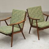 Pair of green flower boomerang armchairs by Antonin Suman for Ton (Thonet)