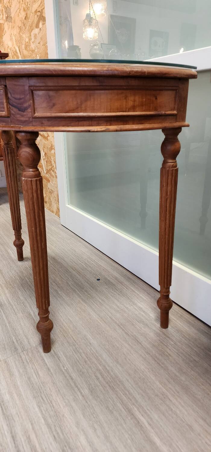 Half-moon console with glass top