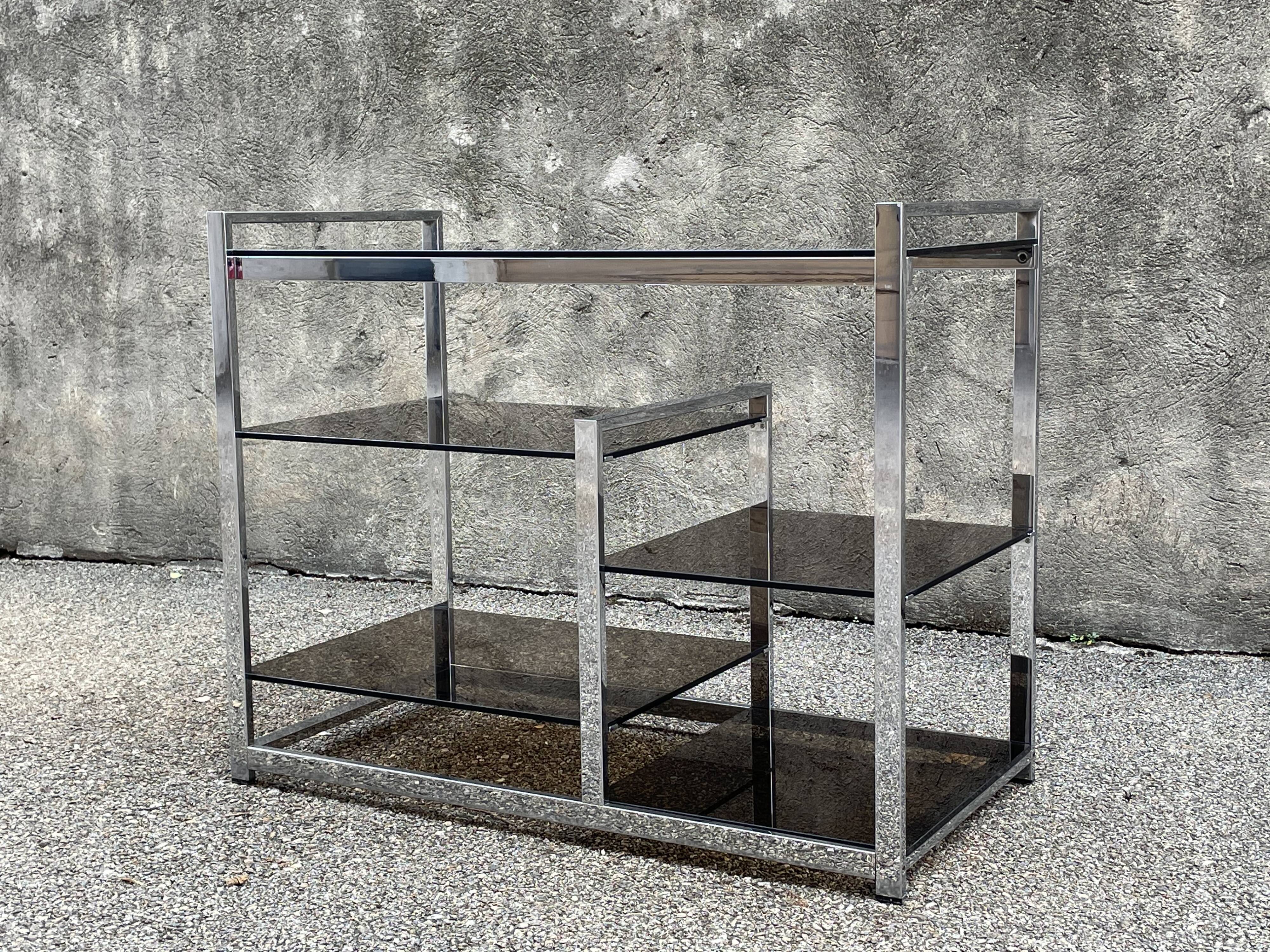 Console en métal chromé et verre fumé, 1970s