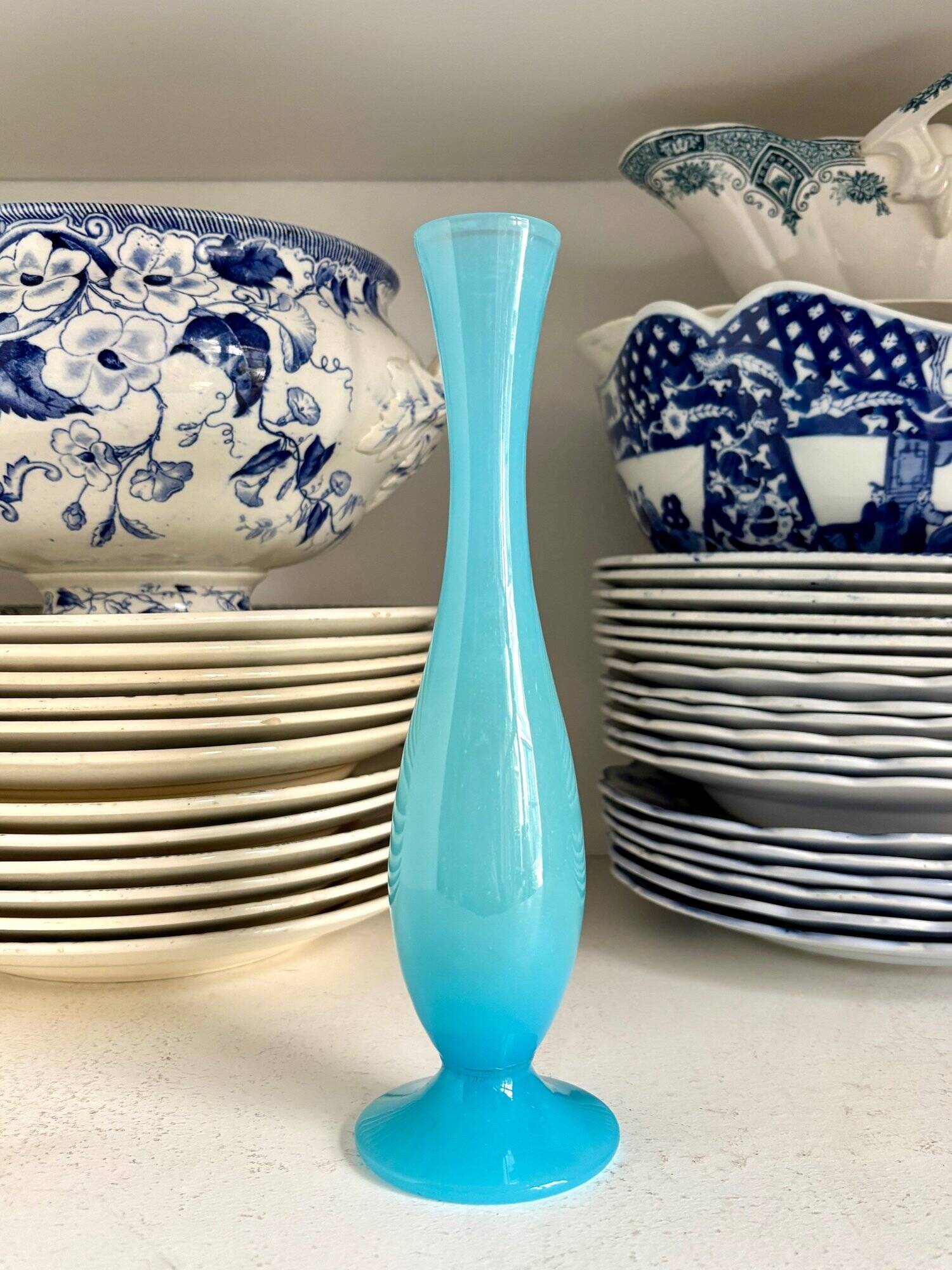 Vase, single flower vase in sky blue opaline
