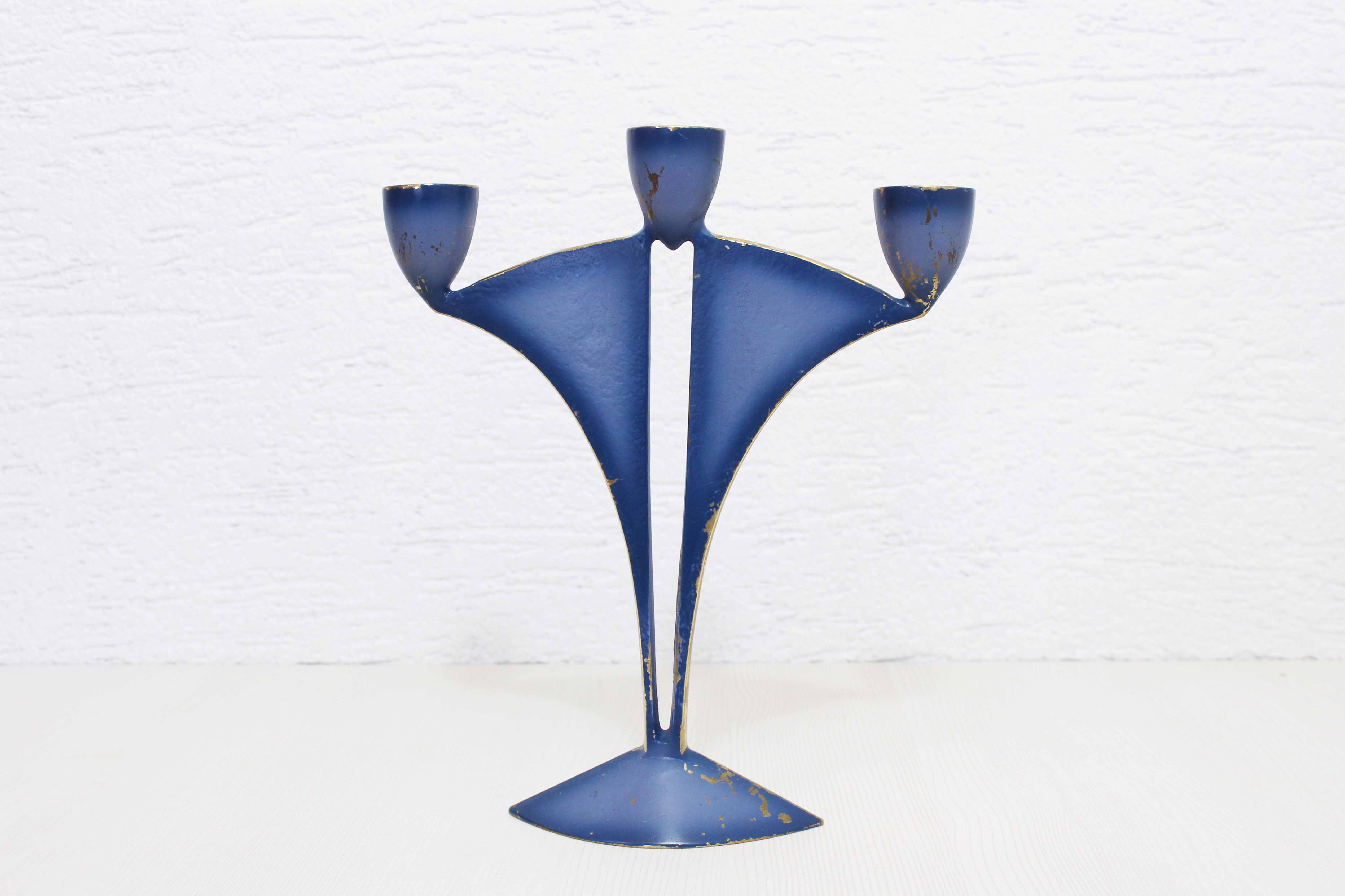 Modernist bronze candle holder
