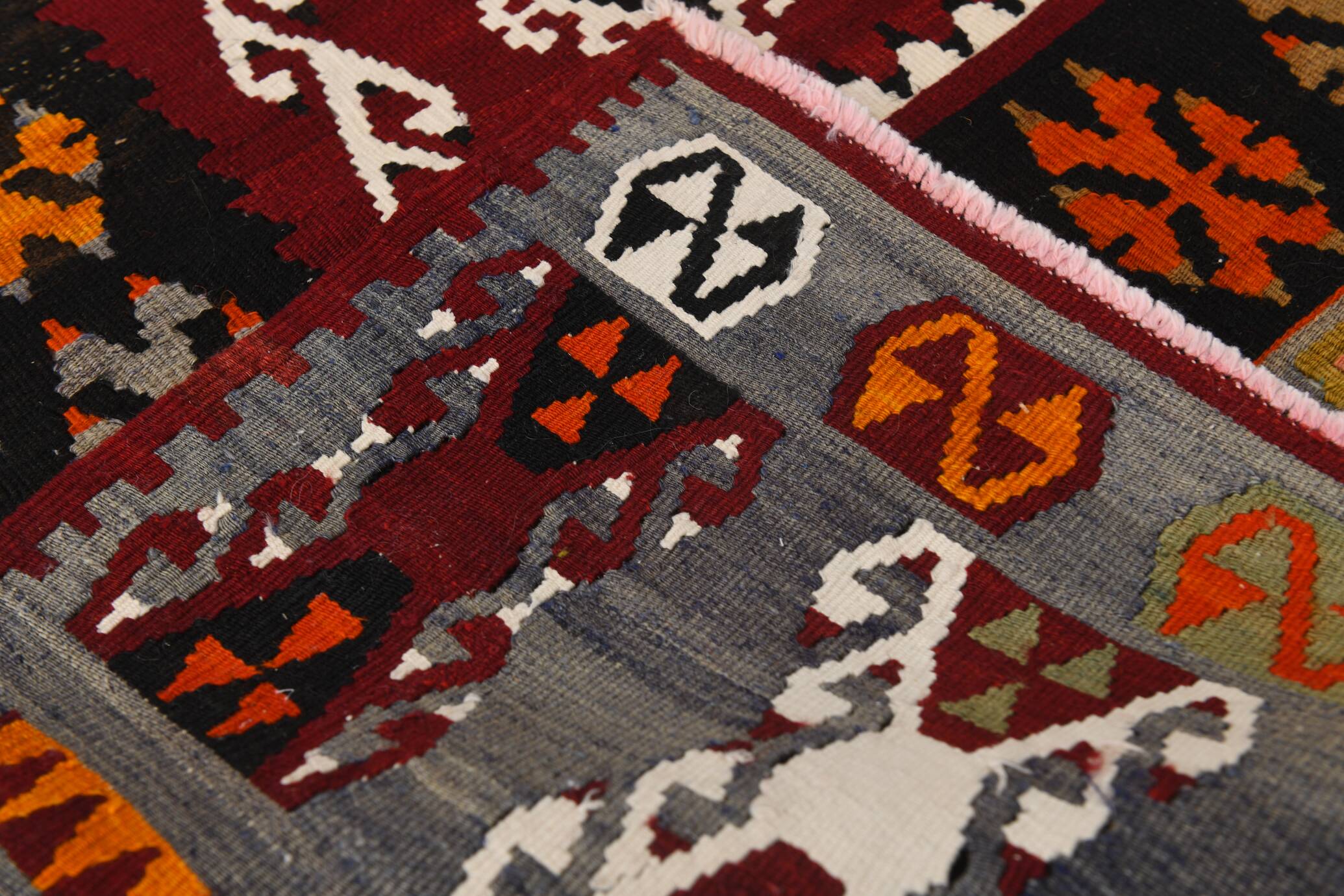 6x15 Wine Red & Green Vintage Kilim Rug, 198x468Cm