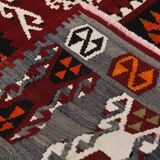6x15 Wine Red & Green Vintage Kilim Rug, 198x468Cm