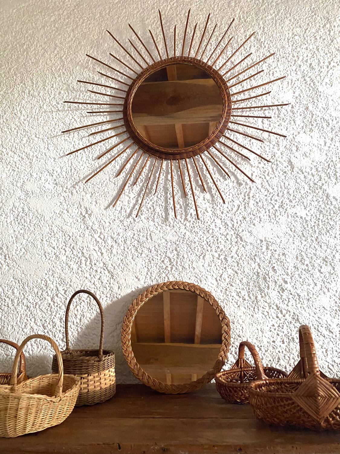 Old wicker rattan mirror 29cm