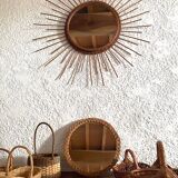Ancien miroir en rotin osier 29cm