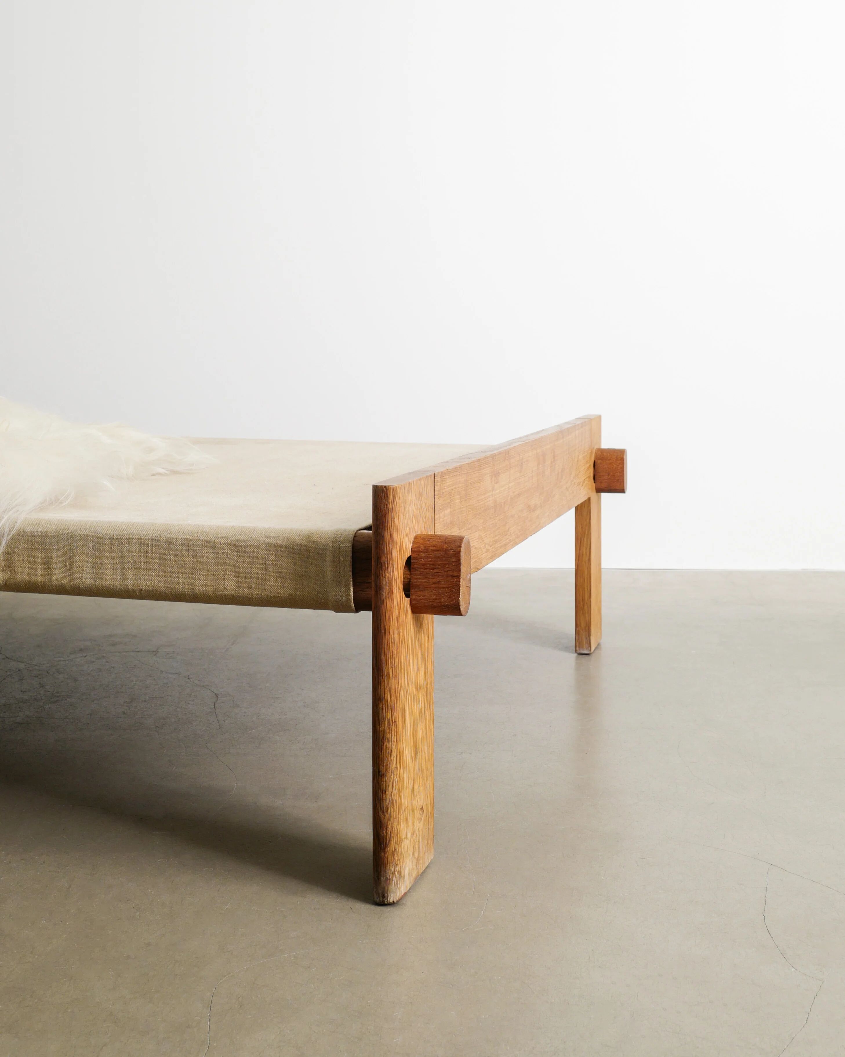 Danish Mid Century Wooden Canvas Daybed in Oak by Tage Poulsen, 1950s