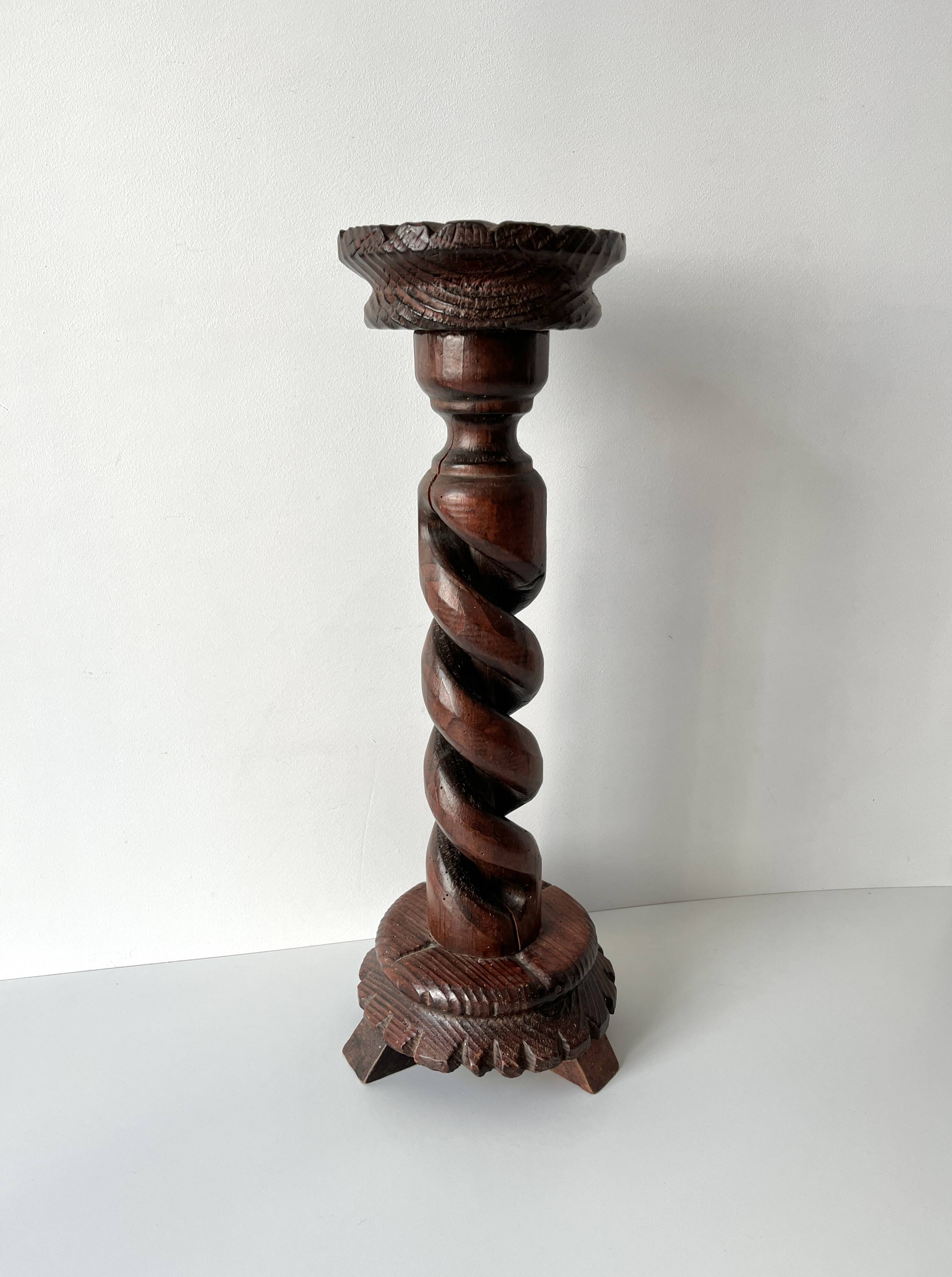 50s turned wooden pedestal ashtray, vintage rustic ashtray