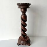 50s turned wooden pedestal ashtray, vintage rustic ashtray