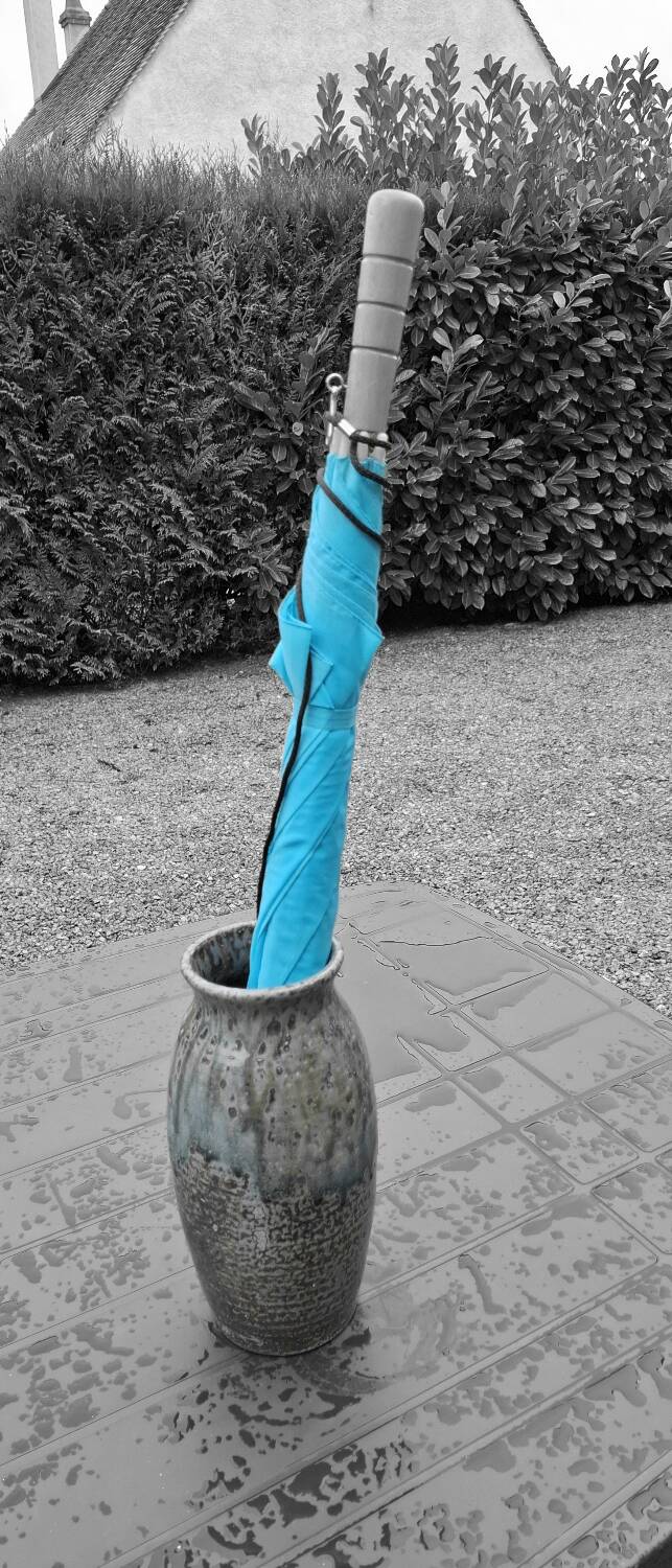 Large blue ceramic vase in baluster shape