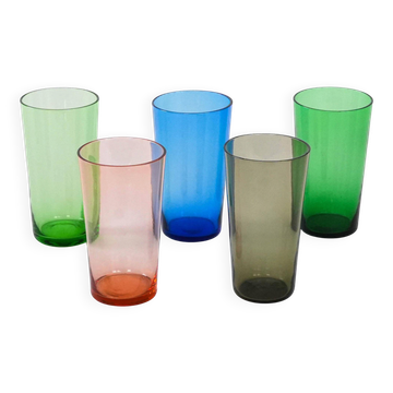 5 verres colorés par Tapio Wirkkala, Finlande années 1950