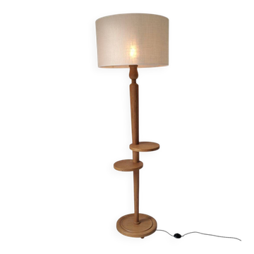 Lampadaire vintage en chêne massif à tablettes, années 1960