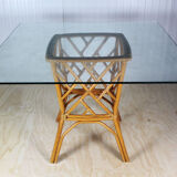 Square glass table with rattan base
