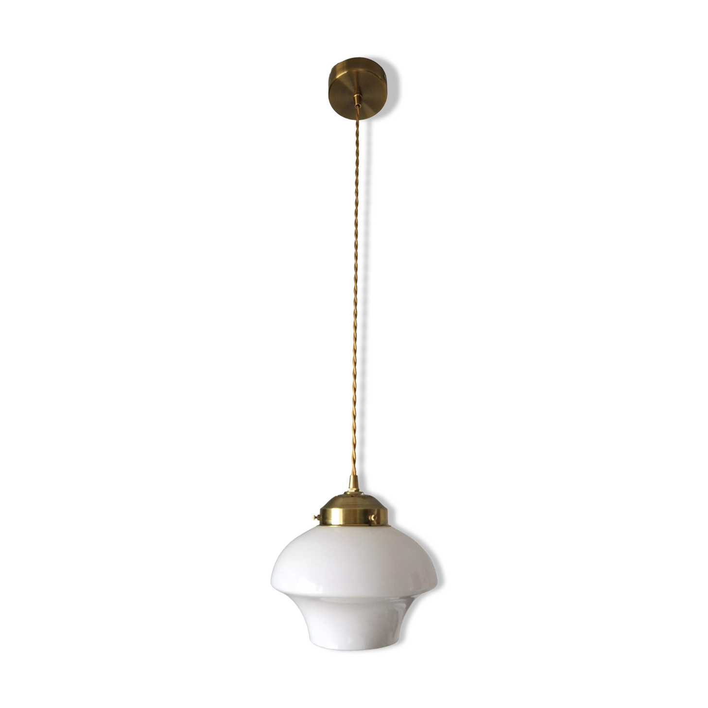 Art deco suspension opaline white and brass