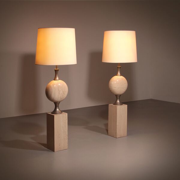 Lampadaires en travertin par Philippe Barbier pour Maison Barbier, pièce monumentale, années 1970.