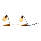 Pair of bedside lamps in brass and wood from the mid-century, 1960, Germany.