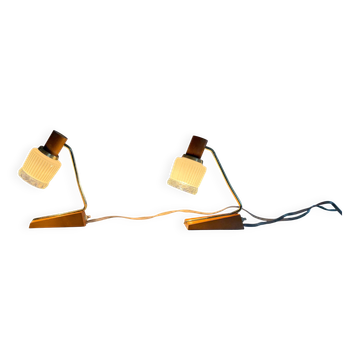 Paire de lampes de chevet en laiton et Wood du milieu du siècle, 1960, Allemagne