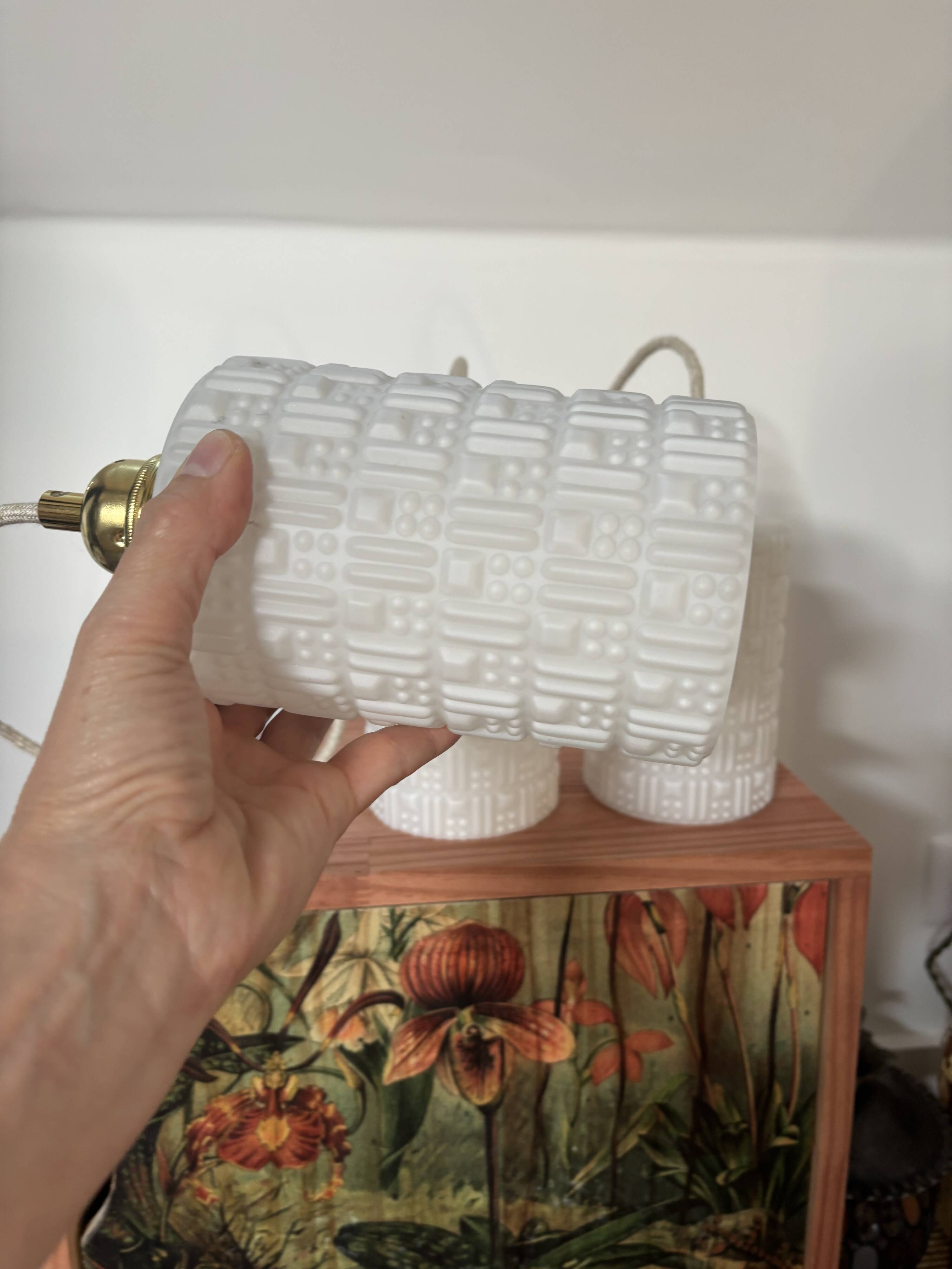 Set of three white Scandinavian opaline pendant lights