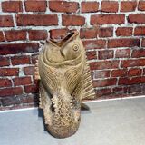 Terracotta umbrella stand in the shape of a fish