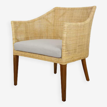 Rattan and wood armchair