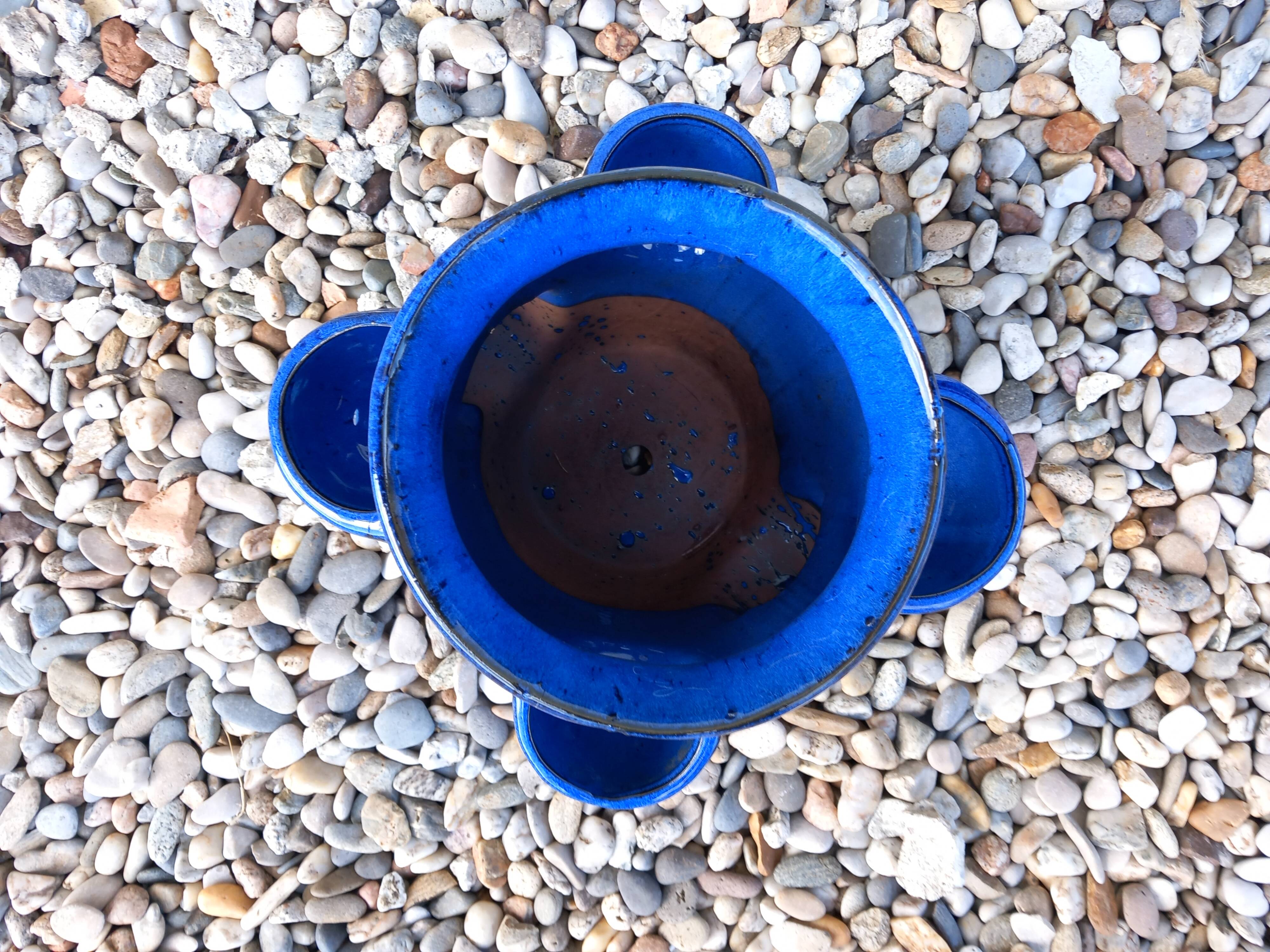 Blue glazed terracotta strawberry pot