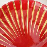 Proceram Aubagne service in red and gilded ceramic shell St Jacques 1950