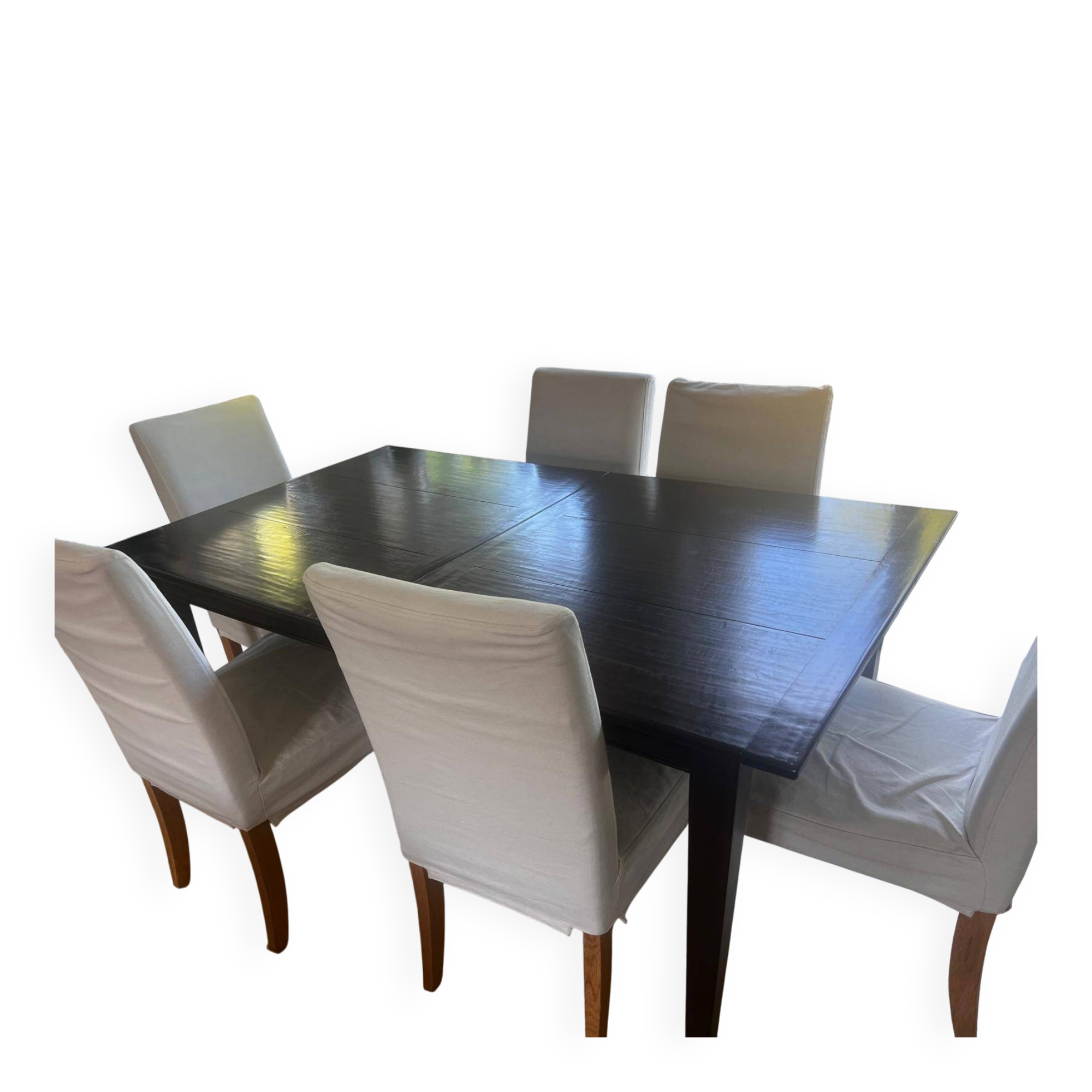 Solid cherry wood dining table, extendable for 8 to 12 people.