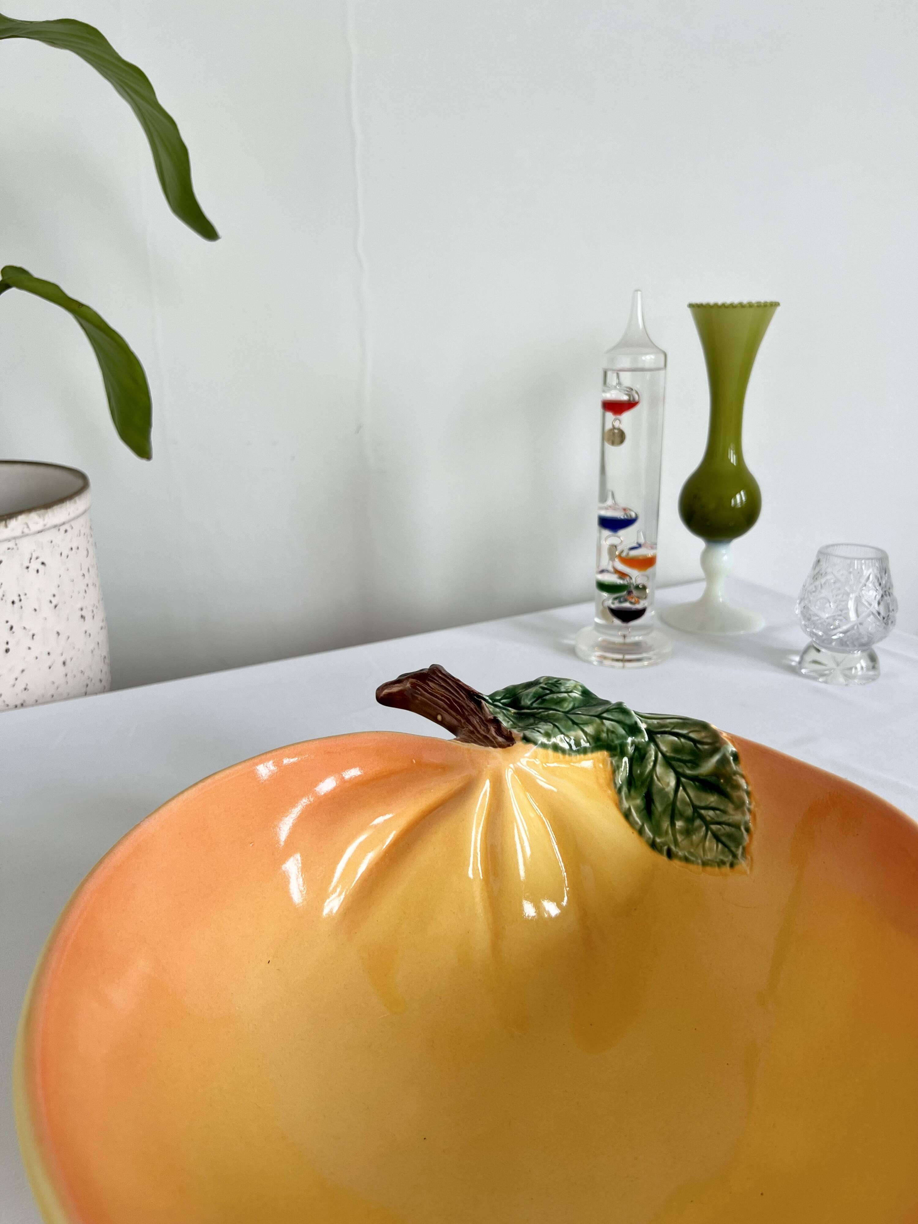 Large vintage salad bowl slip apple shape hand painted earthenware