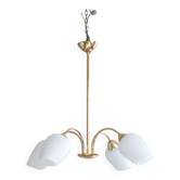 Vintage chandelier brass and tulips glass opaline