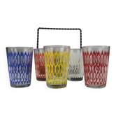 Set of 6 Vintage Lemonade Glasses in Black Metal Carrier — Made in Holland, 1960s/1970s