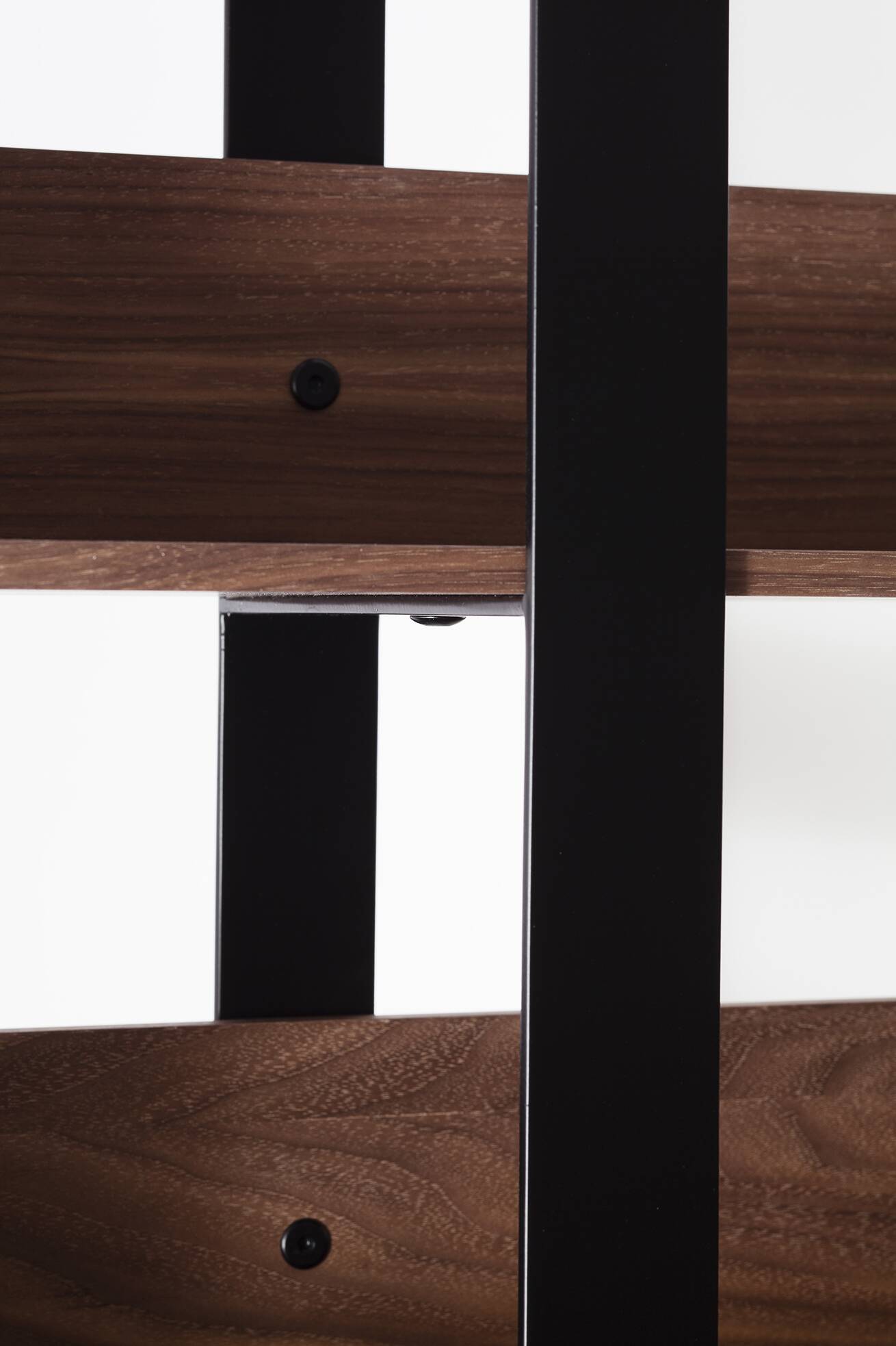 Severin 3 library in American walnut and matte black steel.
