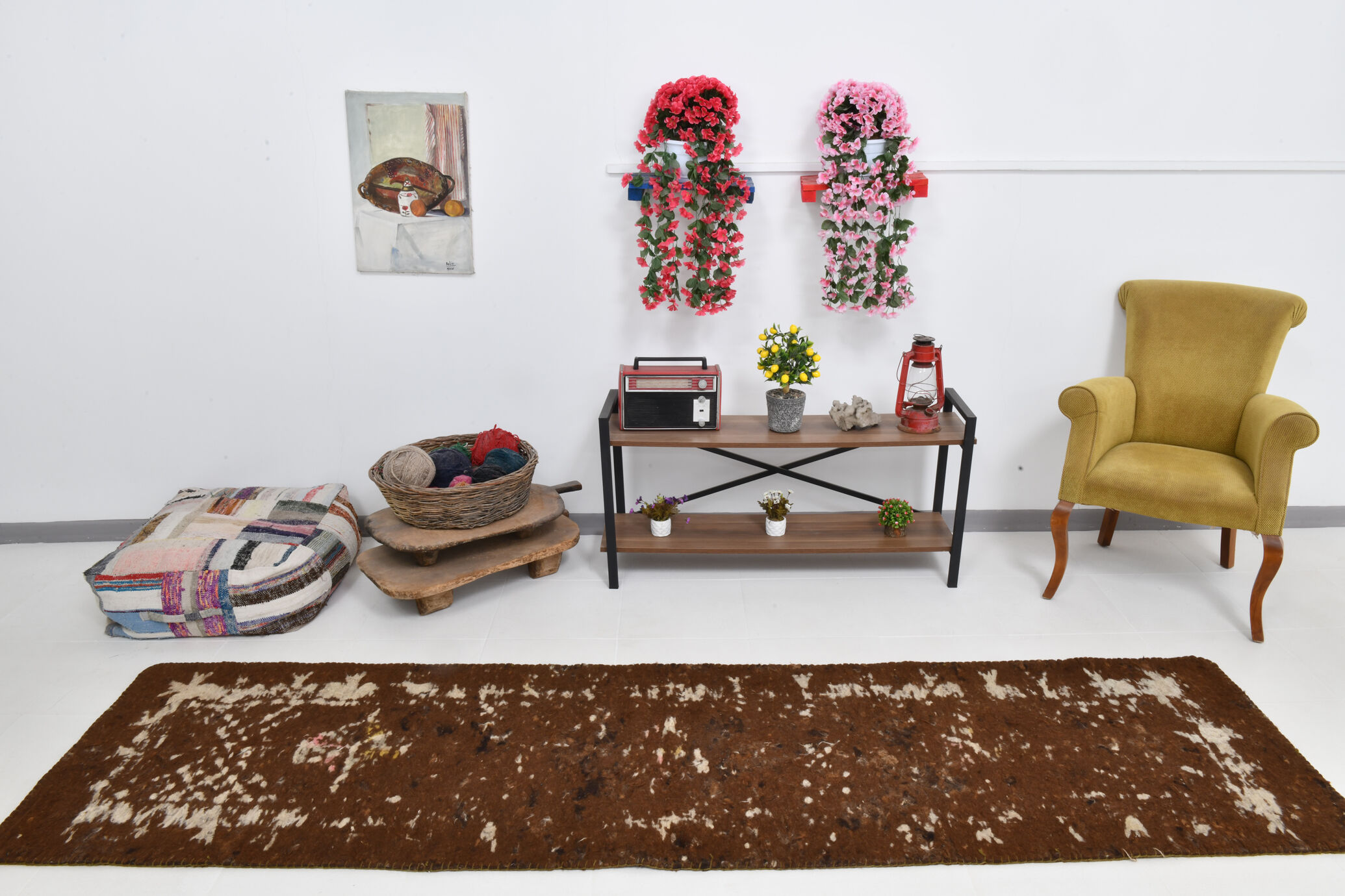 3x10 neutal brown felt vintage runner rug,85x307cm